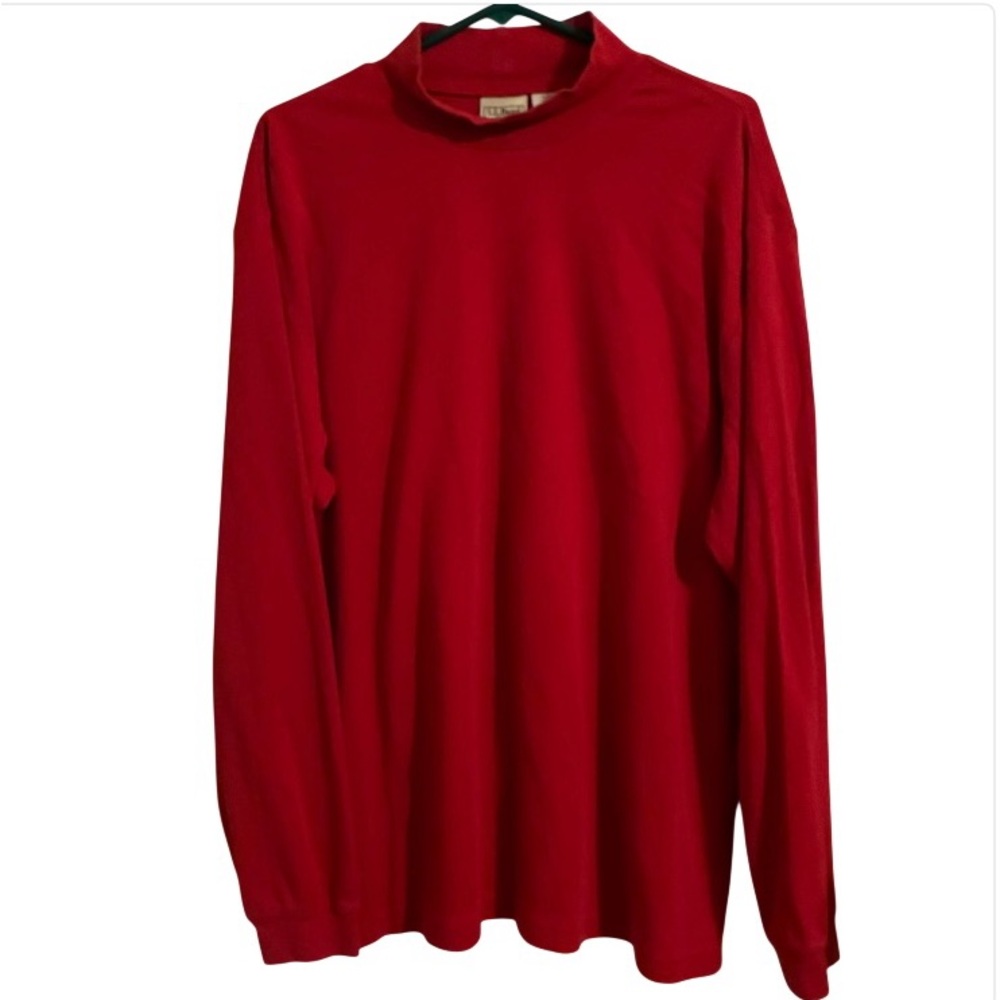 L.L. Bean Men’s XL Red Long Sleeve Mock Neck Shirt Cotton Blend Casual Classic